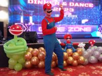 mario cosplay costume with balloon decor