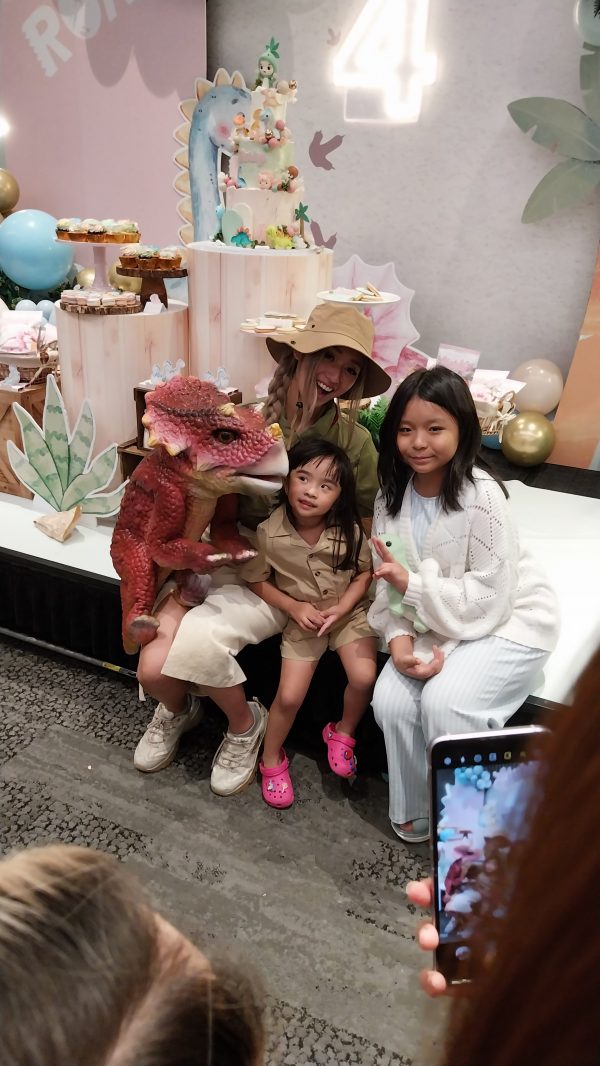 triceratops puppet meet and greet with influencer Debbie